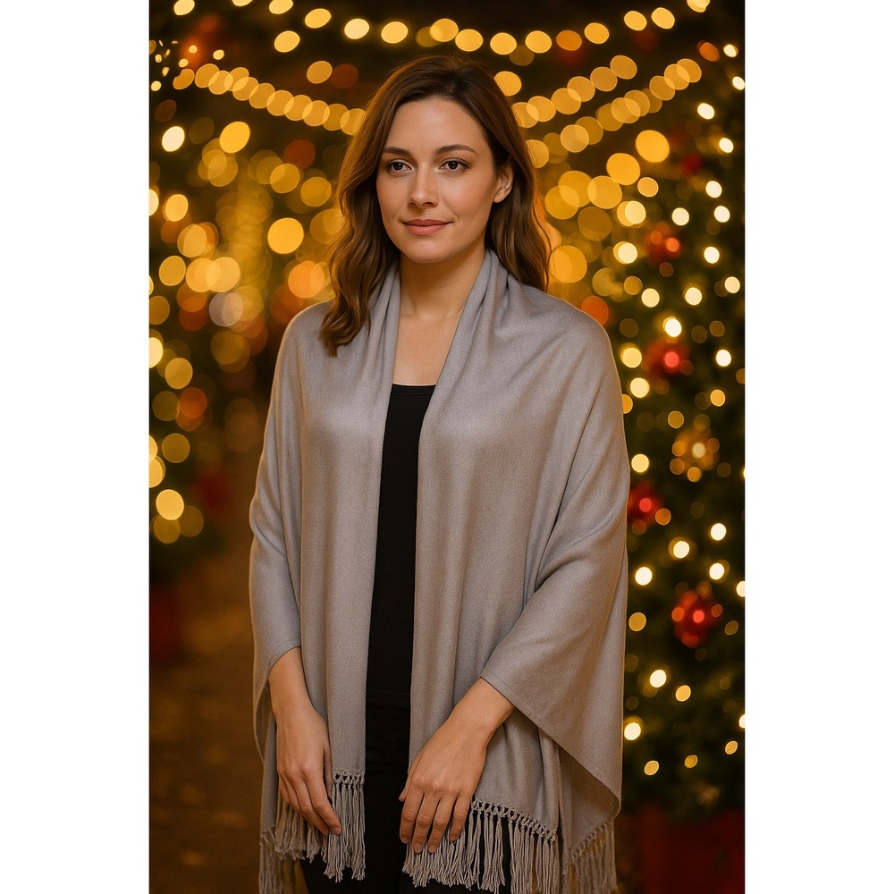 Theodora & Callum Grey Shimmer Pashmina Wrap Scarf With Tassels‎